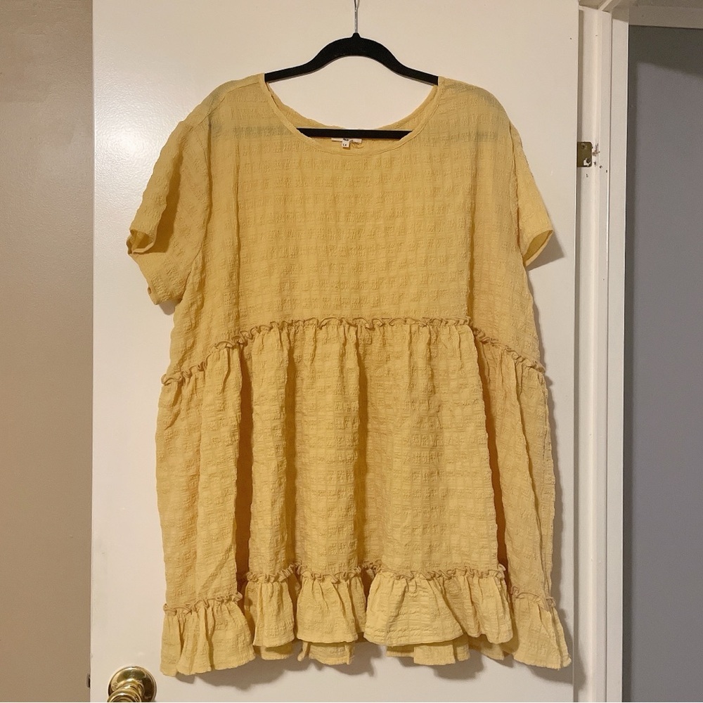 Entro Yellow Ruffle Tiered Short Sleeve Tunic Size 1X